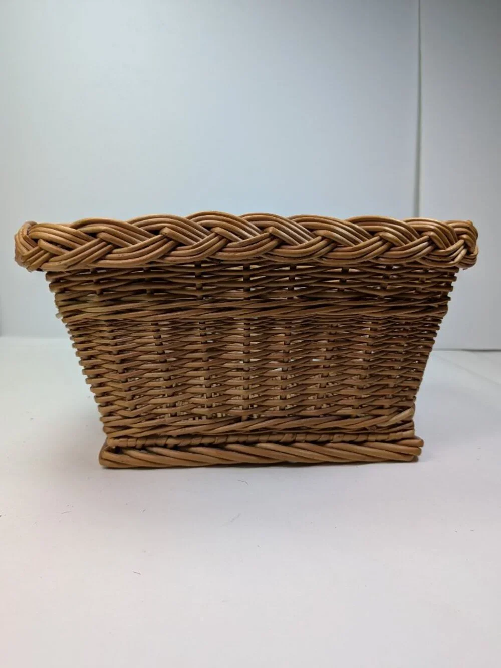 Vintage Natural Wicker Baskets Set of 2 Braided Rim & Chunky Rope Weave Baskets